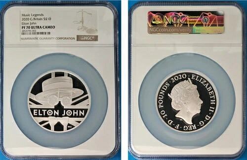 2020年 英国 S10ポンド ミュージックレジェンド エルトン・ジョン 5オンス シルバー NGC PF70 ウルトラカメオ｜WORLD RESOURCE【KING店】