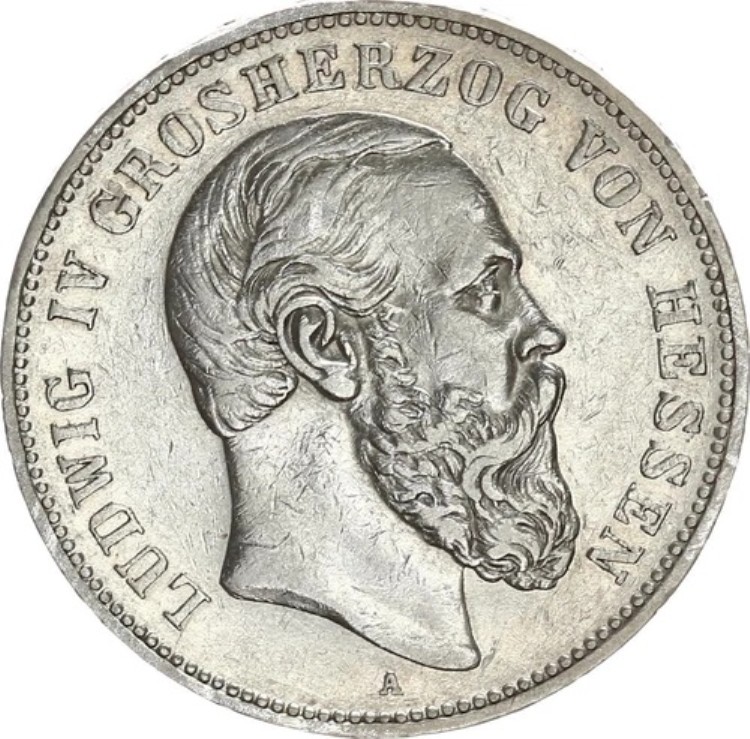 ヘッセン ルートヴィヒ4世 5 マーク 1891 A 銀 VF J 71-