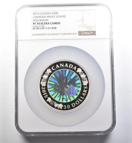 2015年カナダ50ドル銀貨光沢メープルリーフホログラムPF70 UCAM NGC *4566｜WORLD RESOURCE【KING店】