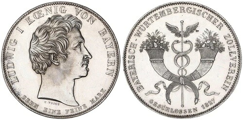 バイエルン州 1 ターラー 1827 Bayerisch-W?rttembergischen Zollverein、Ludwig I.116496