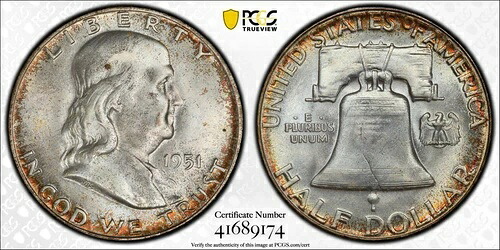 1951年 P PCGS MS66+FBL フルベルライン フランクリン ハーフダラー|WORLD RESOURCE【KING店】