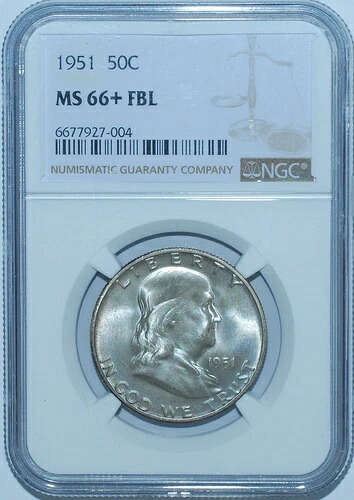 1951年 P NGC MS66+FBL フルベルライン フランクリン ハーフダラー|WORLD RESOURCE【KING店】