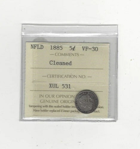 1885年 ICCS グレード ニューファンドランド スモール シルバー 5 セント、**VF-30 クリーニング済み**