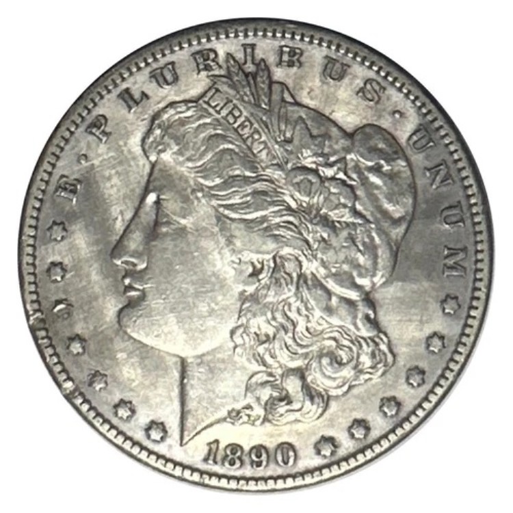 1890-CC 米国 90% 銀モルガン 1 ドル - テールバー XF/AU 程度 - クリーニング済み、再トーン済み