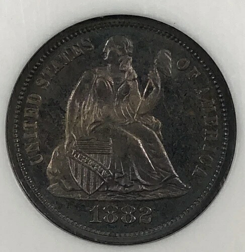 1882年製 自由の女神像座像ダイム。NGC PR65。ジェムプルーフ。