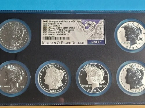6枚セット - 2023年 モーガン＆ピース シルバーダラー $1 NGC リバースプルーフ MS PF70 %%
