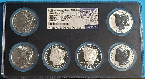 6枚セット - 2023年 モーガン＆ピース シルバーダラー $1 NGC リバースプルーフ MS PF70%