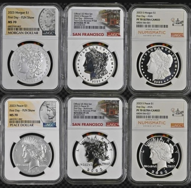 2023年 モーガン＆ピース シルバーダラー NGC MS70 PF70 PR70 6枚セット 裏面表示あり