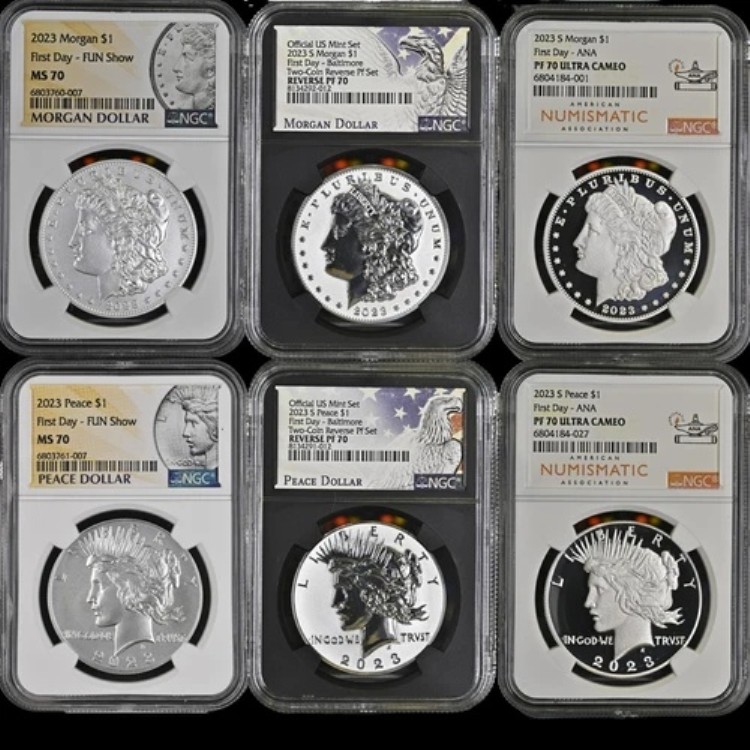 2023年 モーガン＆ピース シルバーダラー NGC MS70 PF70 PR70 6枚セット 裏面表示