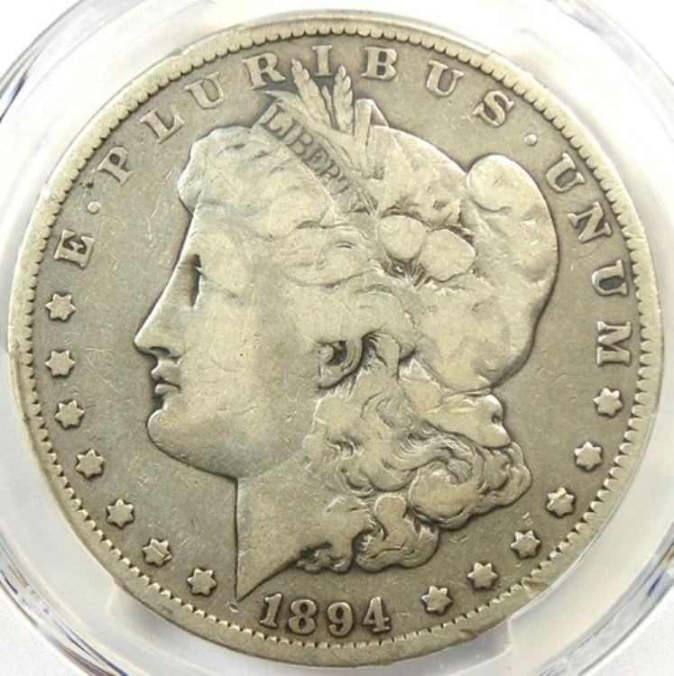 1894-P モルガン シルバー ダラー 1ドル コイン 1894年。PCGS認定ファインディテール - 希少な日付