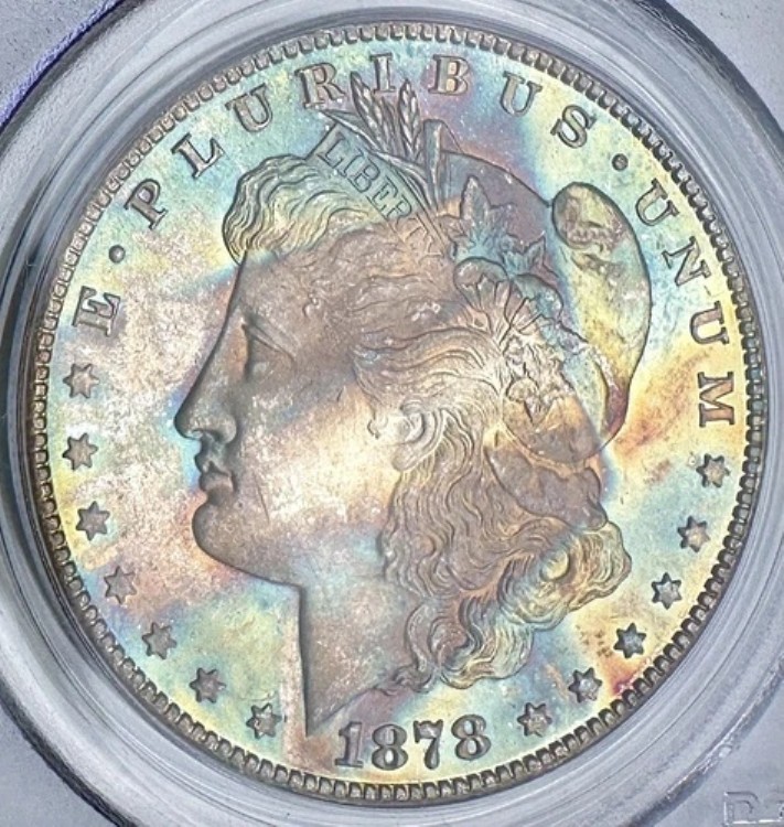1878年 S モーガン シルバー ドル PCGS & CAC MS65 驚異的なパステルカラー