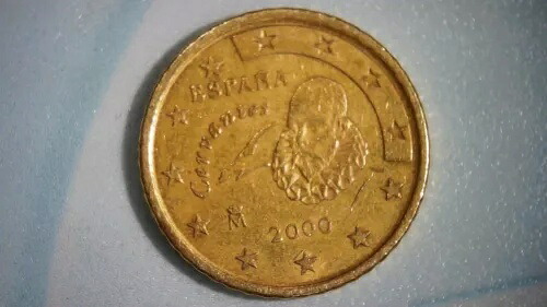 「レア」2000 年スペイン エスパーニャ、50 ユーロ セント硬貨、ミゲル デ セルバンテス
