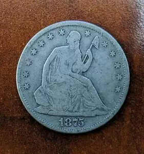 1875年CCハーフドル、リバティ・シーティング、カーソンシティ、タフ・デイト、外観良好、素晴らしいコイン 124,300円