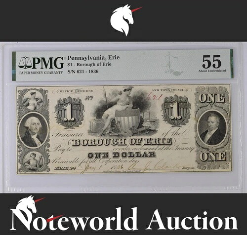 ペンシルバニア・エリー 1ドル - 1836年 スクリップ シリーズ621 軽微な汚れあり AU PMG 55|WORLD RESOURCE【KING店】