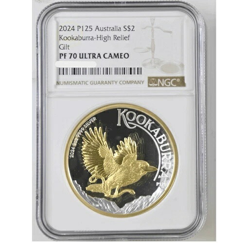 2024年 オーストラリア産クッカバラ 2オンス シルバー ハイレリーフ 金メッキコイン NGC PF 70 UCAM|WORLD RESOURCE【KING店】
