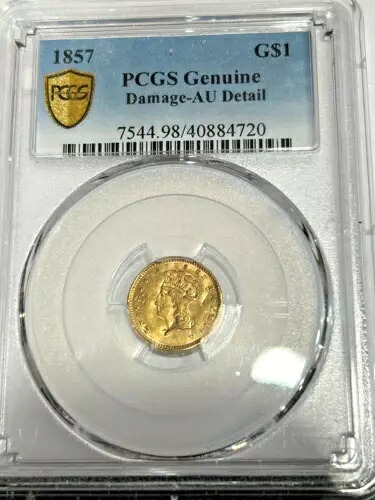 1857年 1ドル金貨 インディアンプリンセス PCGS 本物 ダメージあり AU詳細