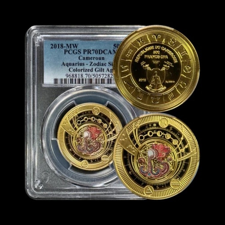 カメルーン。2018年、500フラン、銀貨 - PCGS PR70 - トップポップ?? 星座、水瓶座