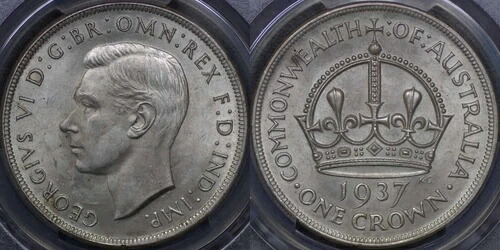 オーストラリア 1937年 クラウン - PCGS MS63