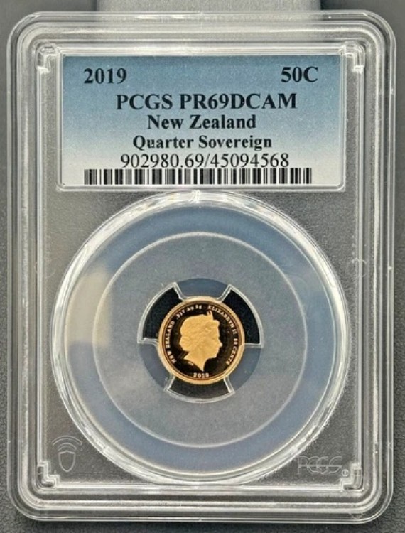 2019年ニュージーランド金貨50セントクォーターソブリン金貨 PCGS PR-69 ディープカメオ
