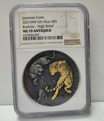 NGC MS70 2021 MW ギルト ニウエ島 S$5 武士道 ハイレリーフ アンティークシルバーコイン