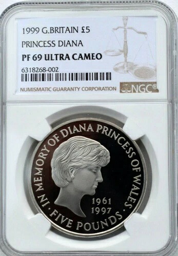 1999年ダイアナ妃5ポンド硬貨 NGC PF 69 認定ニッケル
