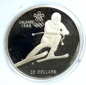 1985年カナダ 旧1988年カルガリーオリンピック スキー 旧プルーフ銀貨 20ドル i103749