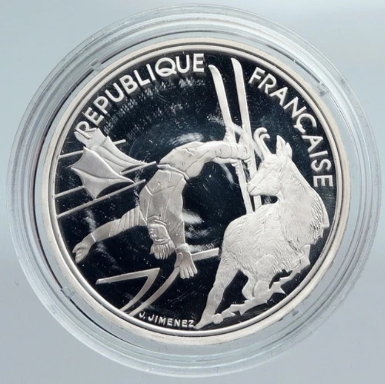 1990年 フランス フリースタイルスキー 1992年 オリンピック プルーフ銀貨 100フラン i89944