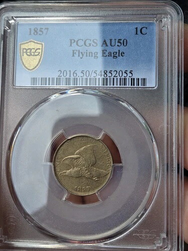 1857年製フライングイーグルセント、Au-50 PCGSゴールドシールド。素晴らしい見本です?? 148,500円