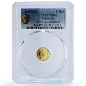 ベネズエラ タマナコ 5 ボリバル カシケス インディアン チーフス MS65 PCGS 金メダル 1962