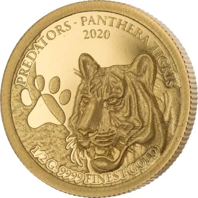 2020年 セネガル 金貨 プルーフ トラ 大型ネコ科動物 捕食動物 野生動物 WWF 希少