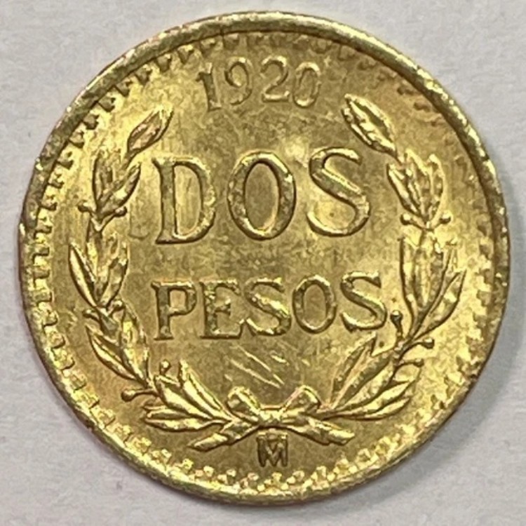 1920年 ドス・ペソ金貨 メキシコ ブリリアント 未流通 BUコイン #20020