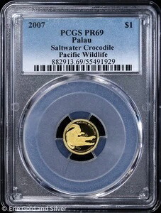 2007年 1ドル パラオ太平洋野生動物 1/25オンス プルーフゴールド イリエワニ PCGS PR 69
