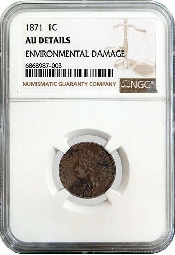 1871年 1セント インディアンヘッド セント NGC AU 詳細 環境被害コイン
