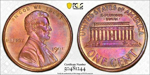 1995年 リンカーン ペニー PCGS MS 65RB 「ゴールド シールド」 ミントマークなし 「CLOSE AM」 149,050円