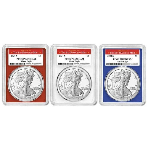 2024-S プルーフ $1 アメリカン シルバー イーグル 3 枚セット PCGS PR69DCAM サンフランシスコ ラボ...