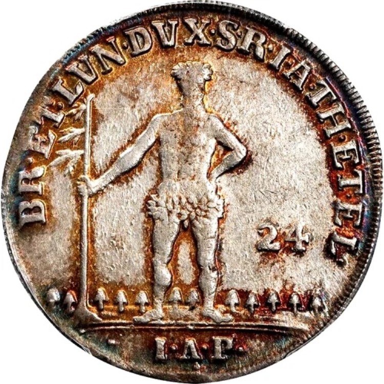 1769年 IAP ドイツ諸州 ブラウンシュヴァイク リューネブルク ヴィルトマン 2/3ターレル、24 MG、PCGS AU 55