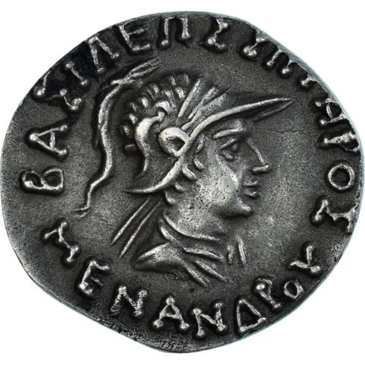 [#1066947] インド・ギリシア王国、メナンドロス、ドラクマ硬貨、紀元前155-130年頃、AU、シル