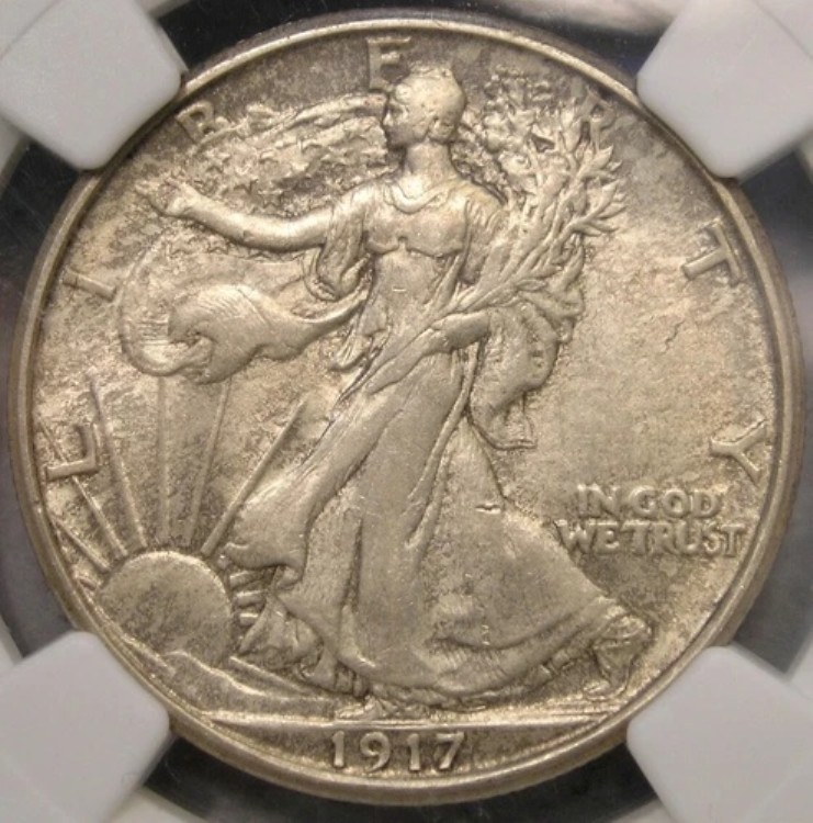 1917年 リバティウォーキングシルバー ハーフダラー 希少 タフナーデイト NGC MS 62 美しい