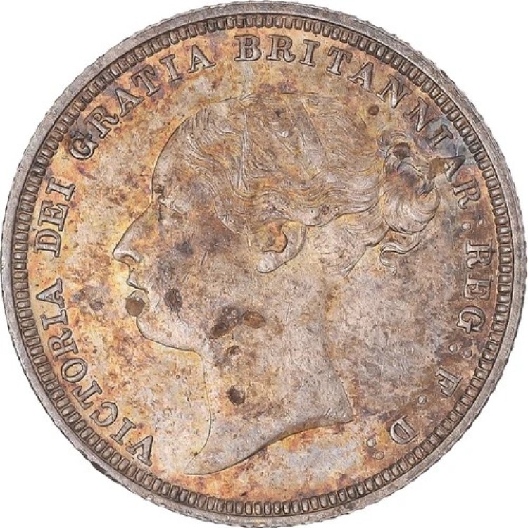 [#343418] コイン、イギリス、ビクトリア州、6ペンス、1881年、ロンドン、MS、銀、KM:7