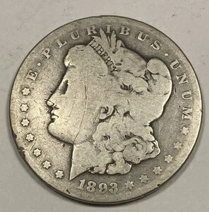 1893年-CC モルガン銀貨 1.00ドル。状態不良。カーソンシティ。
