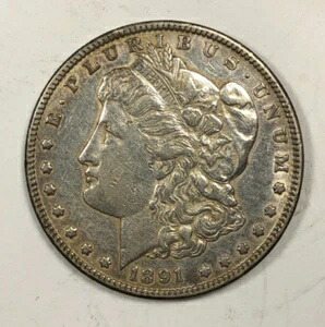1891-CC モルガン・ダラー 1.00。シャープ、エクストラファイン、光沢あり。