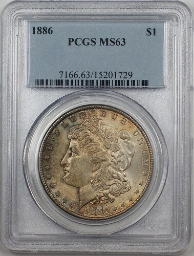 1886年 モルガン シルバー ダラー 1ドル コイン PCGS MS-63 トーニング ベターコイン (BR-19 M)