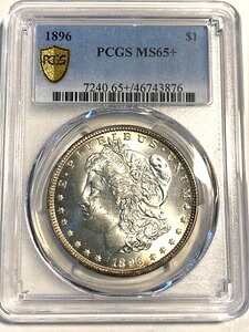 #A8027、モルガン銀貨 PCGS 1896 P MS65+ ゴールドシールド スーパーブコイン