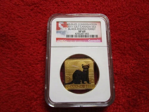 2011年カナダドル 3ドル クロアシイタチ NGC SP69 金銀 .999カナダコイン