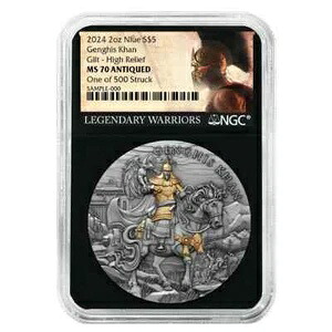2023年 2オンス 伝説の戦士 チンギス・ハーン 金メッキ アンティークシルバー NGC MS70｜WORLD RESOURCE【KING店】 160,050円