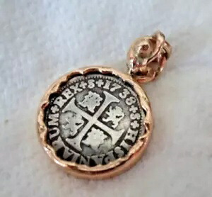 1738年1/2レアル銀貨、スペイン宝物コブコイン（14K台紙入り）