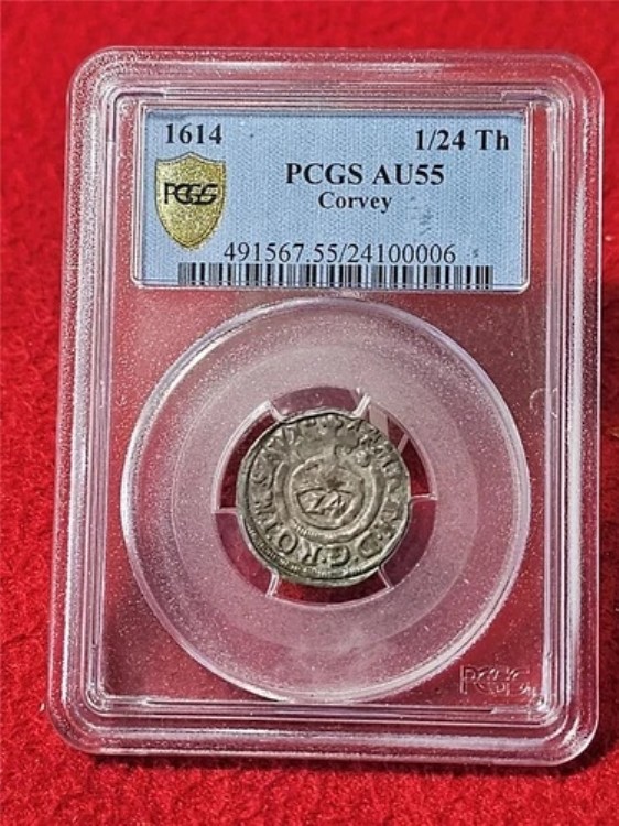 コルヴェイ修道院 ディートリヒ4世 (1585-1616) 1614年 銀貨 1/24ターラー PCGS AU 55#T2482