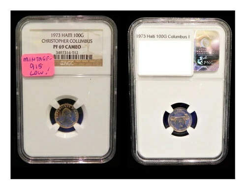 希少 1973年 100グールド金貨 ハイチ クリストファー・コロンブス 915枚 NGC PF69 カメオ