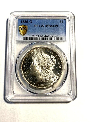 #A7061、モルガン銀貨 PCGS MS 64 1885 O PL ゴールドシールド