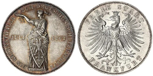 フランクフルト記念コイン 1862 ドイツ Sch?tzenfeste Xf-Bu / Prfr. 宛124148|WORLD RESOURCE【KING店】